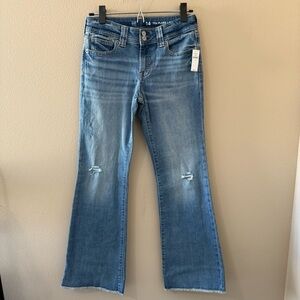 NWT Gap Kids 70s Flare Low Rise Jeans Girls 14 Medium Wash $54.95 Raw Hem